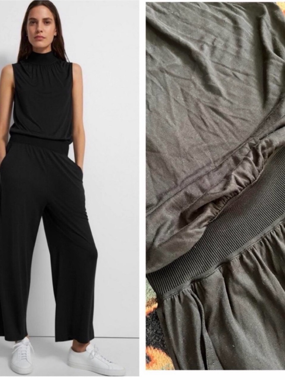 Theory Sleeveless olive cropped Wide-Leg Jumpsuit